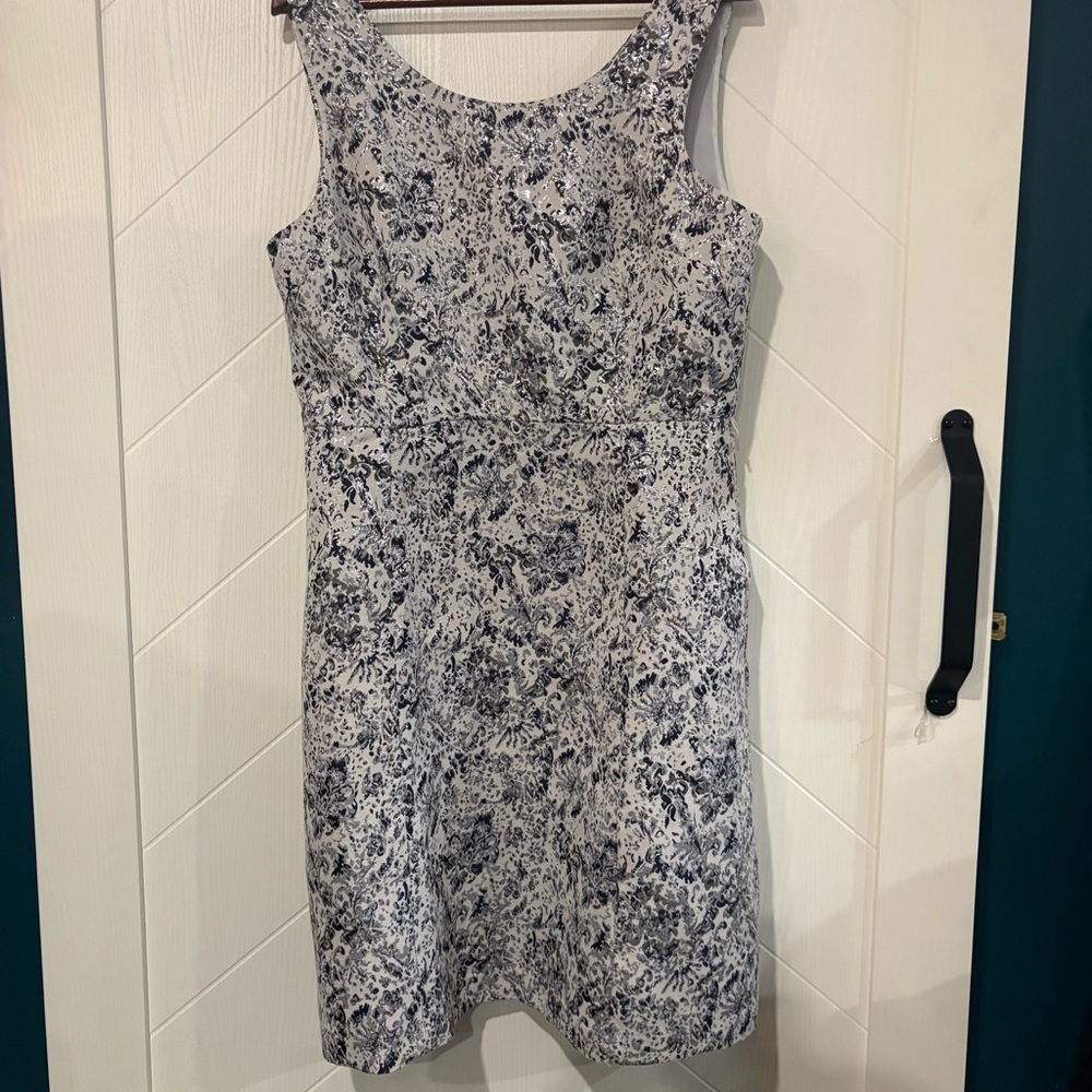 Ricki's‎ Metalic Navy and Cream Floral Mini Dress With Pockets Size 12/ Event